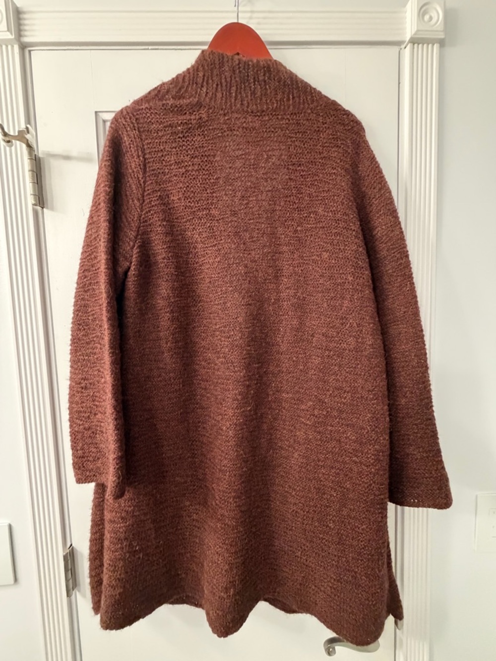Eileen Fisher Open-Front Cardigan Sweater in Rust Brown, 100% baby Alpaca - Picture 4 of 4